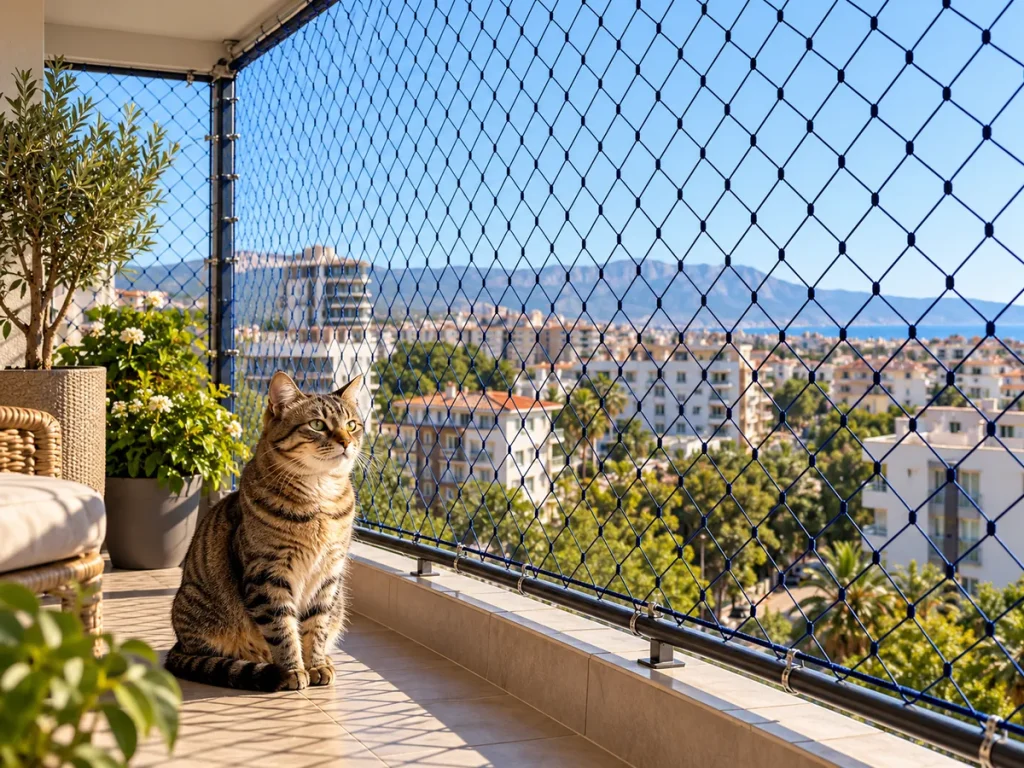 Kedi filesi takılmış balkon